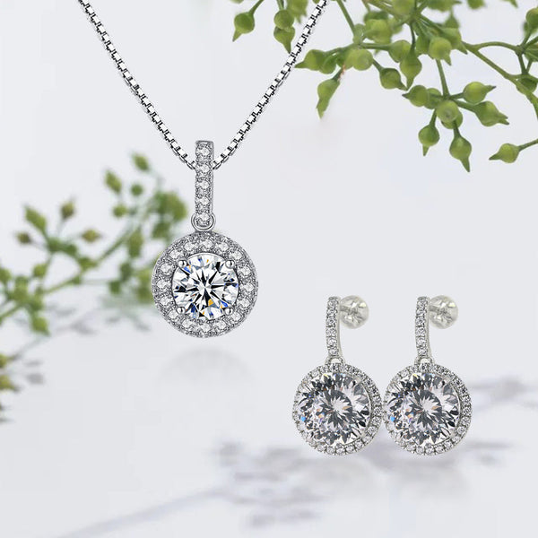 Stunning Halo Round Cut 2PC Jewelry Set in Sterling Silver