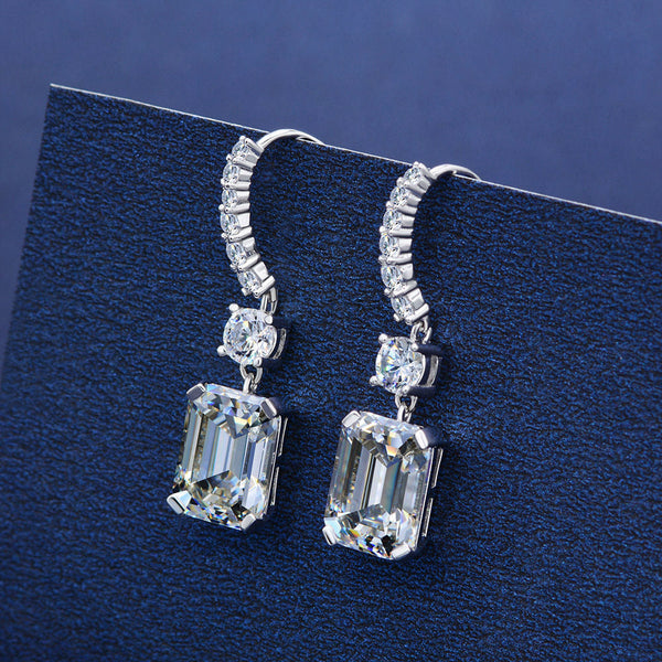 Precious Emerald Cut Simulated Diamond Drop Earrings in Sterling Silver
