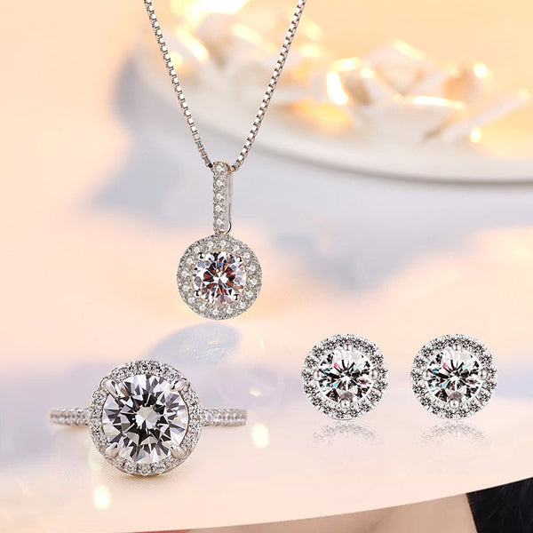 Exquisite Halo Round Cut 3PC Jewelry Set in Sterling Silver