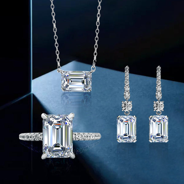 Classic Emerald Cut 3PC Jewelry Set for Women in Sterling Silver