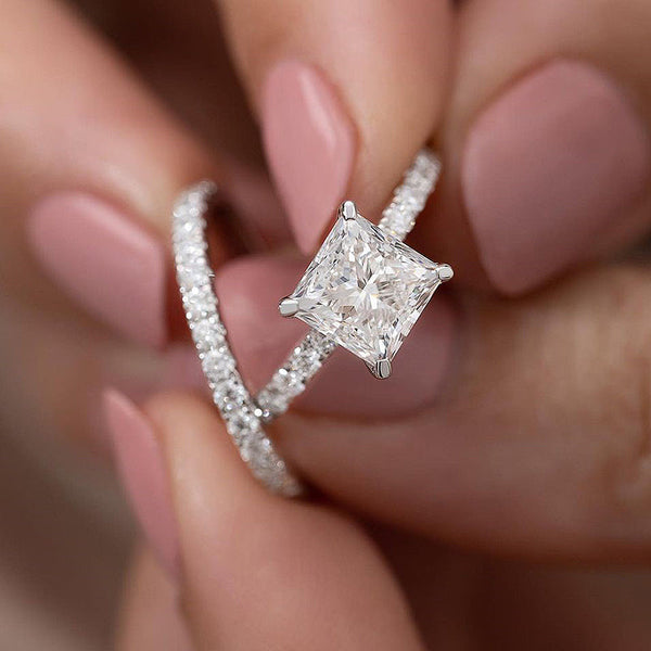 Elegant Princess Cut Wedding Ring Set for Women in Sterling Silver