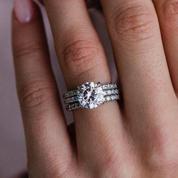Elegant Round Cut 3PC Wedding Ring Set in Sterling Silver