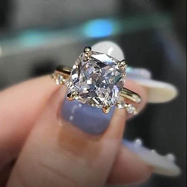 Elegant Cushion Cut Sona Simulated Diamond Wedding Ring Set in Sterling Silver