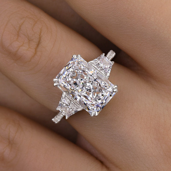 Elegant  Crushed Ice 6.5 Carat Radiant Cut Three Stone Engagement Ring