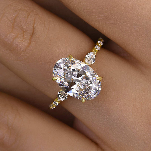 4 Carat Sparkle Yellow Gold Oval Cut Engagement Ring