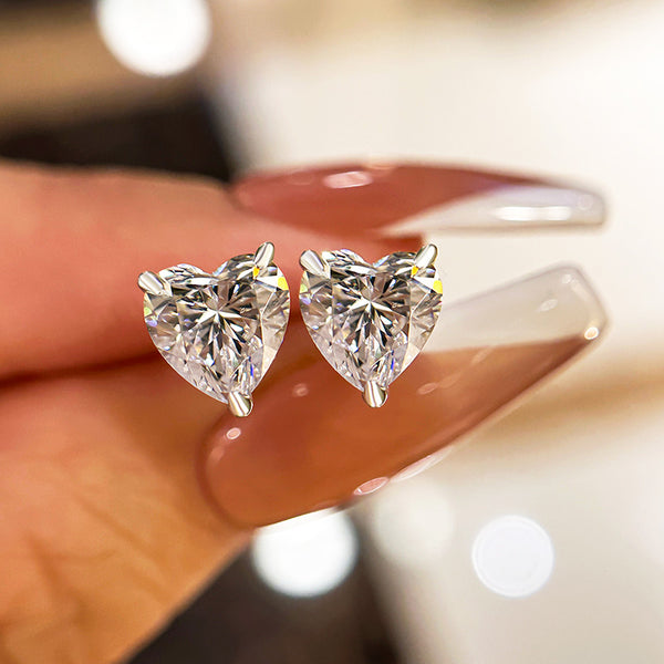 Romantic Heart Shaped Simulated Diamond Women's Stud Earrings in Sterling Silver