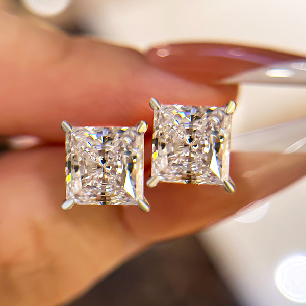 Exquisite Princess Cut Sona Simulated Diamond Stud Earrings in Sterling Silver