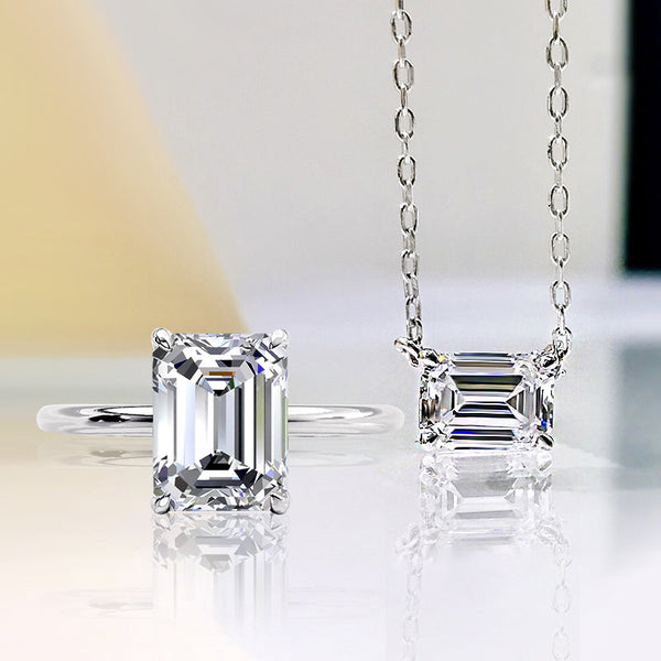 Classic Emerald Cut 2PC Jewelry Set for Women in Sterling Silver