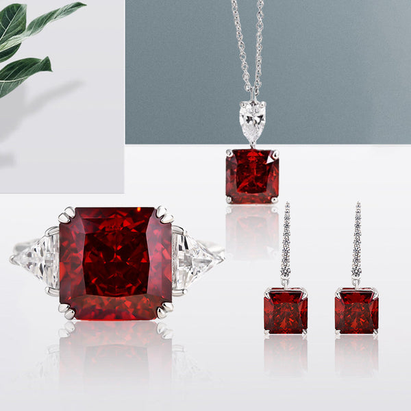 Gorgeous Ruby Radiant Cut 3PC Jewelry Set in Sterling Silver
