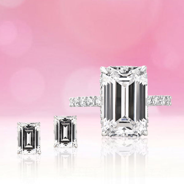 Excellent Emerald Cut 2PC Jewelry Set in Sterling Silver