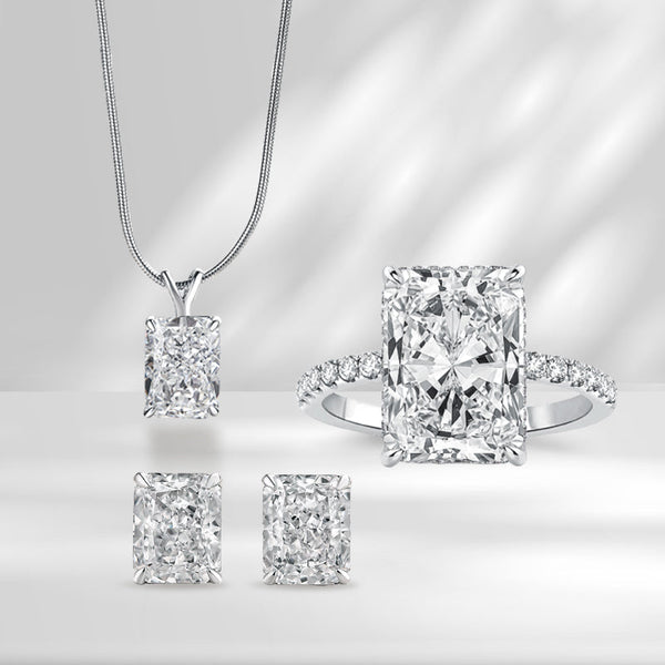 Lovely Crushed Ice Radiant Cut 3PC Jewelry Set in Sterling Silver