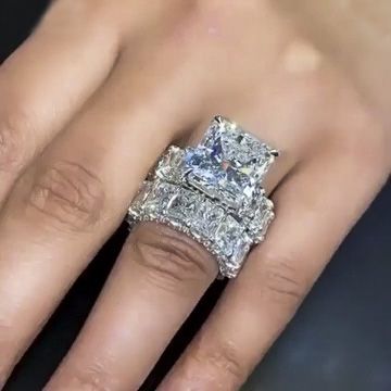 Romantic Princess Cut Created Diamond Sterling Silver Wedding Set