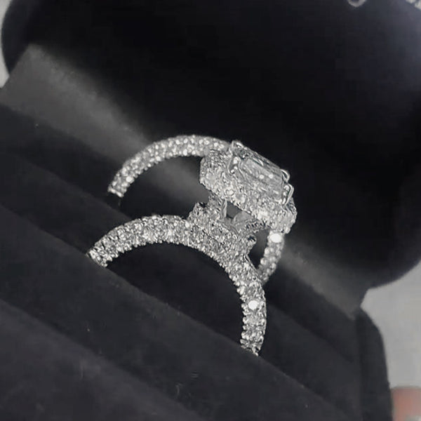 【Livestream】Noble Halo Radiant cut Wedding Ring Set
