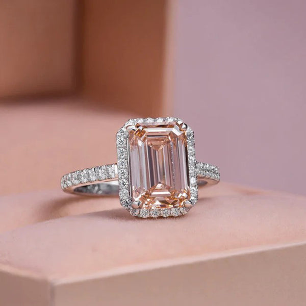 Unique 3.8 Carat Fancy Intense Pink Emerald Cut Engagement Ring in Sterling Silver