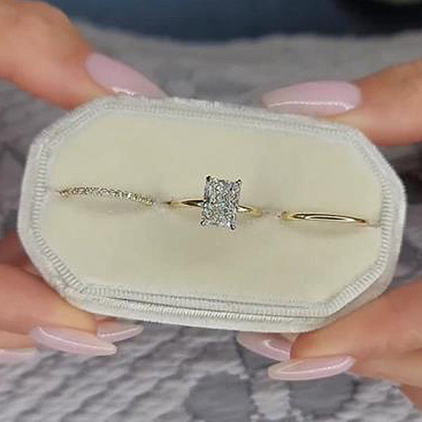 Classic Yellow Gold Radiant Cut 3PC Wedding Ring Set in Sterling Silver