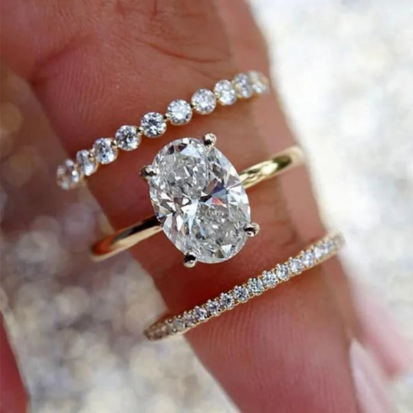 【#05】Exquisite Oval Cut Yellow Gold Women's Wedding Ring Set