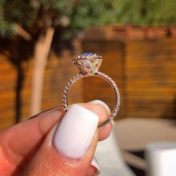 Elegant Oval Moissanite Engagement Ring Yellow Gold in Sterling Silver