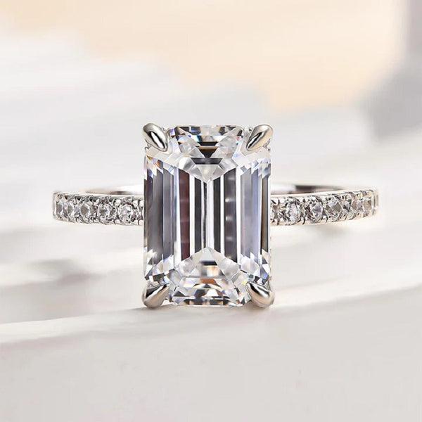 1.5 Carat Excellent Moissanite Emerald Cut Engagement Ring in Sterling Silver