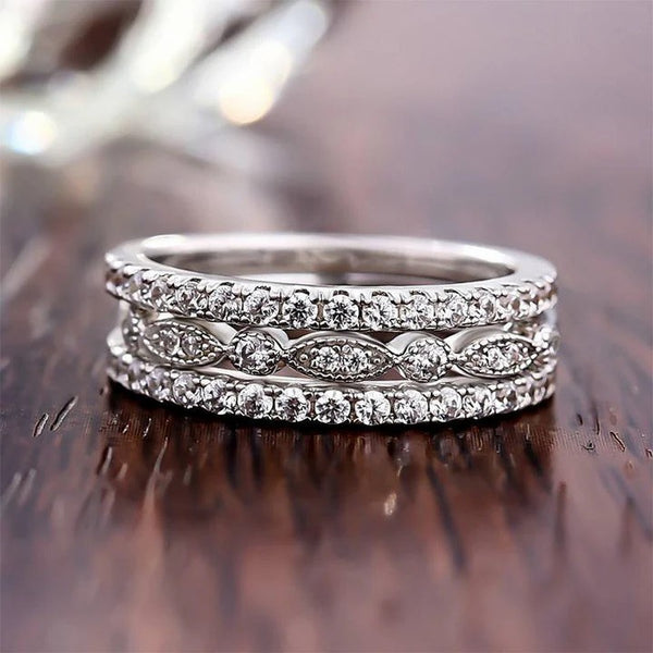 Stylish Stackable 3-Pieces Wedding Band Set In Sterling Silver