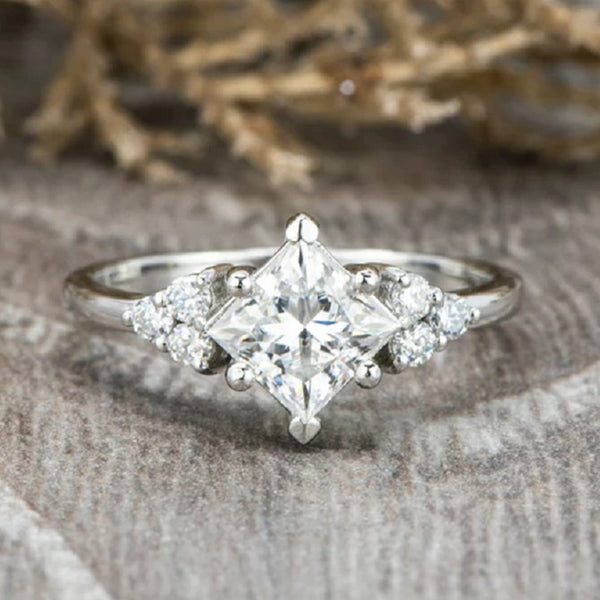 Noble Princess Cut Moissanite Engagement Ring in Sterling Silver