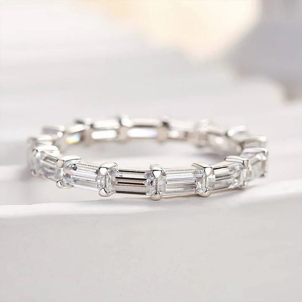 Timeless Full Emerald Cut Wedding Band in Sterling Silver