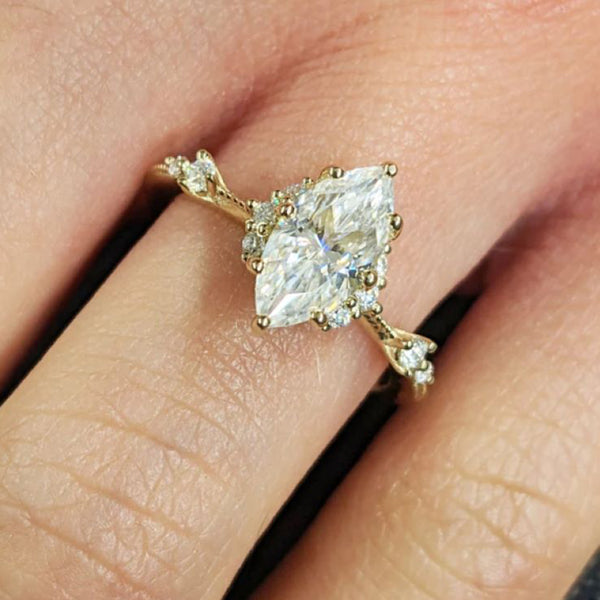 Vintage 3 Carat Art Deco Marquise Cut Engagement Ring in Sterling Silver