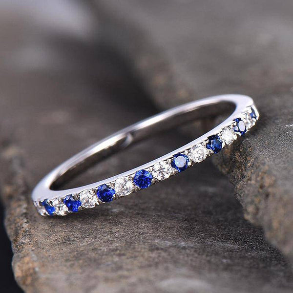 Exquisite Blue And White Sapphire Round Cut Wedding Band for Women in Sterling Silver