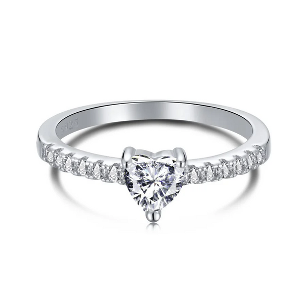 Romantic Moissanite Flame Heart Cut Ring in Sterling Silver
