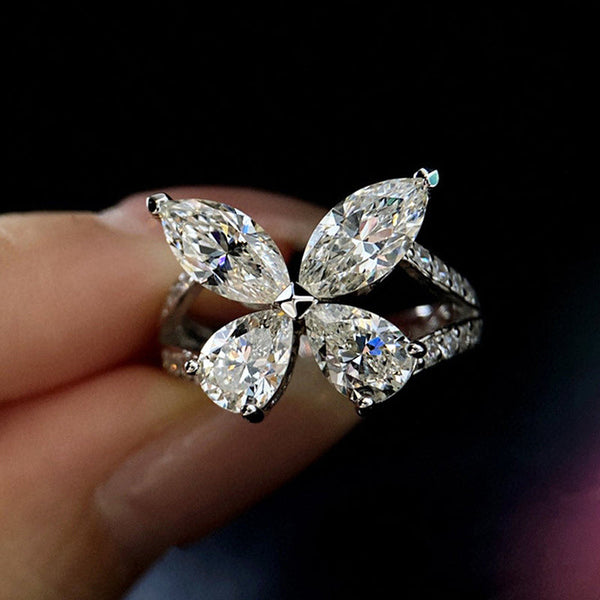 Butterfly Design Engagement Ring Gift For Her in Sterling Silver