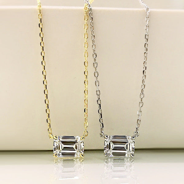 Simple Emerald Cut Pendant Necklace in Sterling Silver