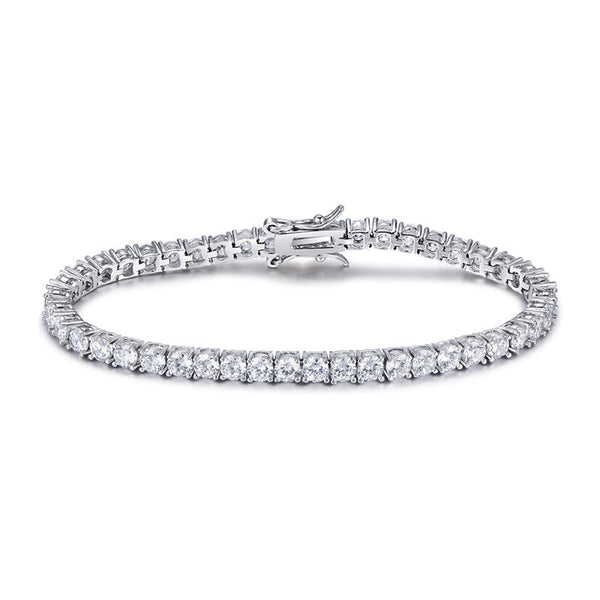 Romantic Simple White Round Cut Bracelet for Women in Sterling Silver