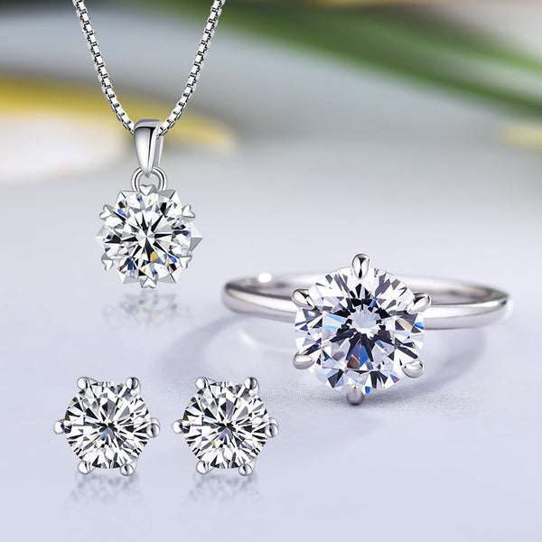 Gorgeous Round Cut 6 Prong 3PC Jewelry Set in Sterling Silver