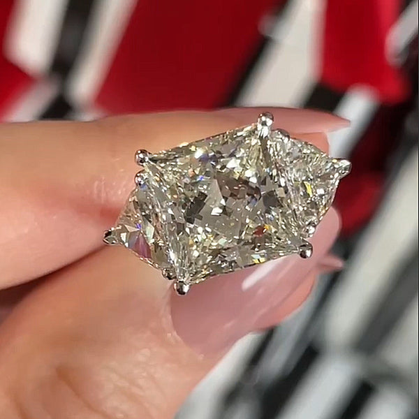 Unique 4 Carat Radiant Cut Three Stone Women's Engagement Ring