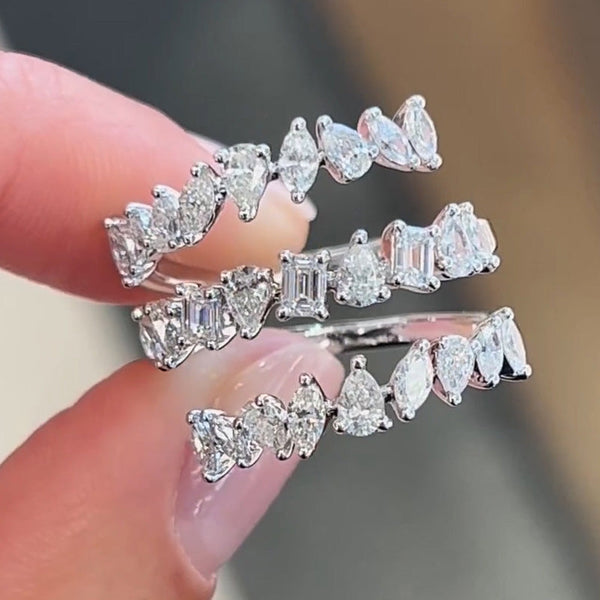 【Livestream】4.8 Carat Exquisite Triple Row Spiral Wrap Pear&Emerald Cut Wedding Band