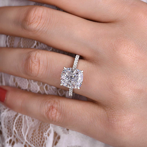 Unique Cushion Cut Women's Engagement Ring in Sterling Silver