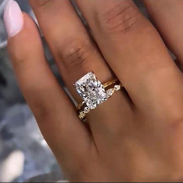 Yellow Gold Radiant Cut Wedding Ring Set in Sterling Silver