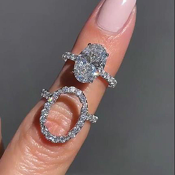Unique Oval Cut Insert Wedding Ring Set in Sterling Silver