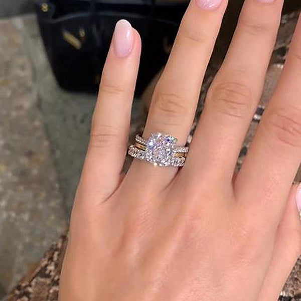 Gorgeous Cushion Cut 3PC Wedding Ring Set in Sterling Silver