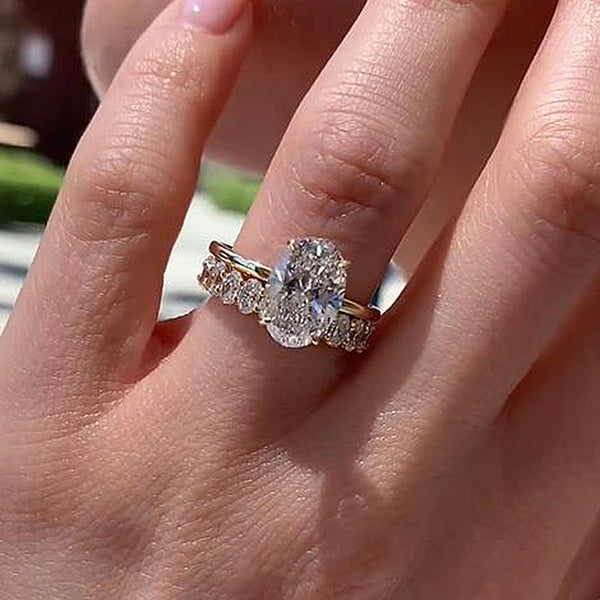Classic Yellow gold Oval Cut Wedding Ring Set for Women in Sterling Silver