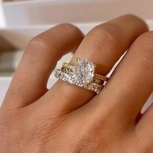 Excellent Yellow Gold Cushion Cut 3PC Women's Wedding Ring Set in Sterling Silver
