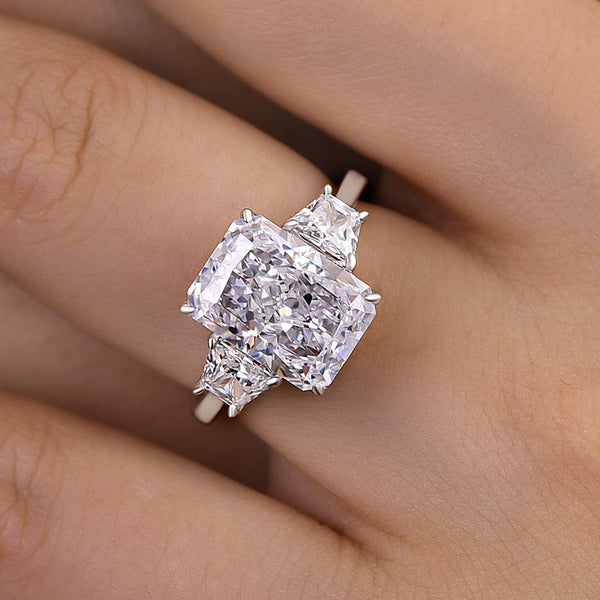 Timeless Three Stone Radiant Cut Engagement Ring in Sterling Silver