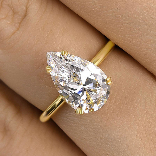 Classic 3.5 Carat Pear Cut Yellow Gold Women's Engagement Ring