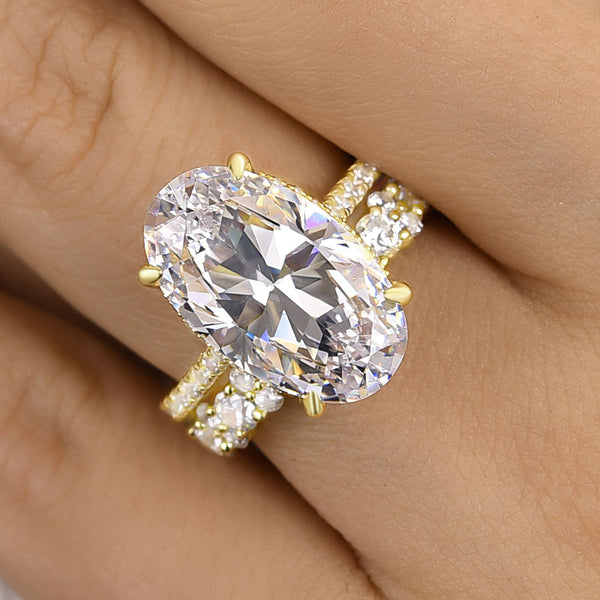 Yellow Gold Oval Cut Wedding Set in Sterling Silver