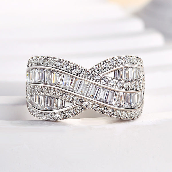 Luxurious Cross Designed Emerald Cut Wedding Band