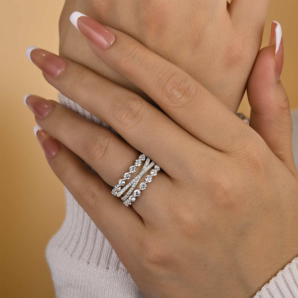 3PC Noble Women's Stackable Wedding Band Set in Sterling Silver