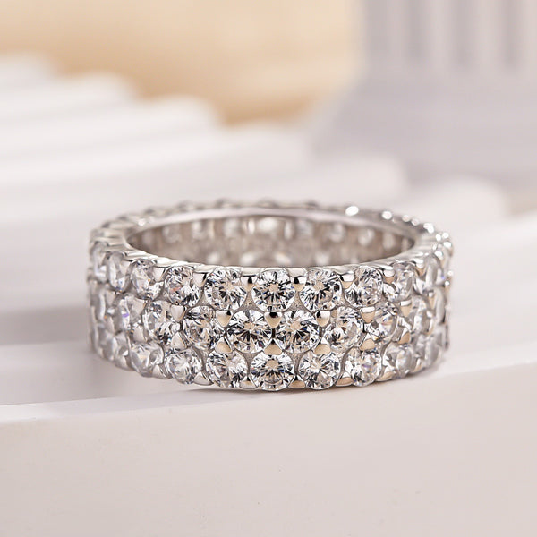 Sparkle 3 Rows Round Cut Wedding Band for Women in Sterling Silver