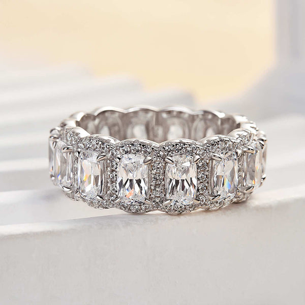 Luxurious Halo Cushion Cut Wedding Band for Women in Sterling Silver