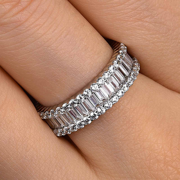 Gorgeous Designed  Emerald Cut Women's Wedding Band in Sterling Silver