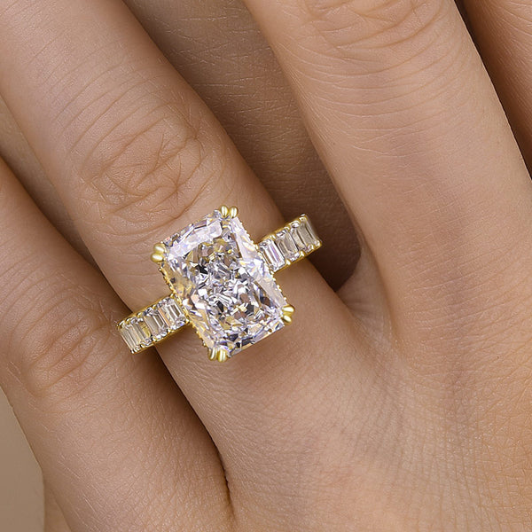 Glittering Yellow Gold Crushed Ice Radiant Cut Engagement Ring in Sterling Silver