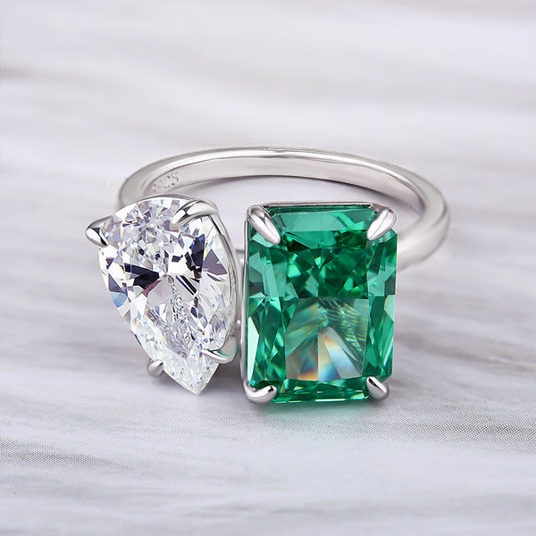 Special Radiant & Pear Cut Double Stones Design Engagement Ring in Sterling Silver
